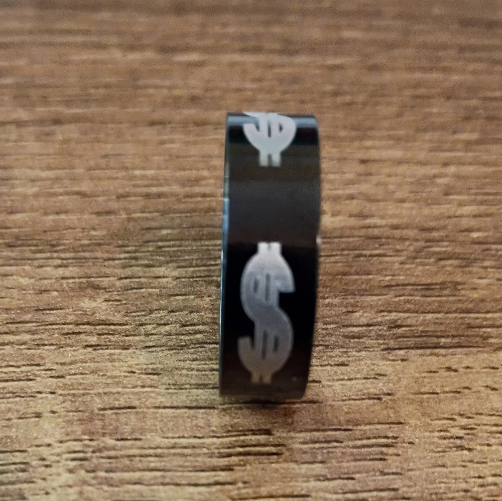 Black Dollar Sign Stainless Steel Men's Ring Size 12